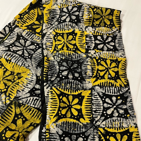 Artisan Other - West African batik fabric black yellow white print on lightweight cotton voile